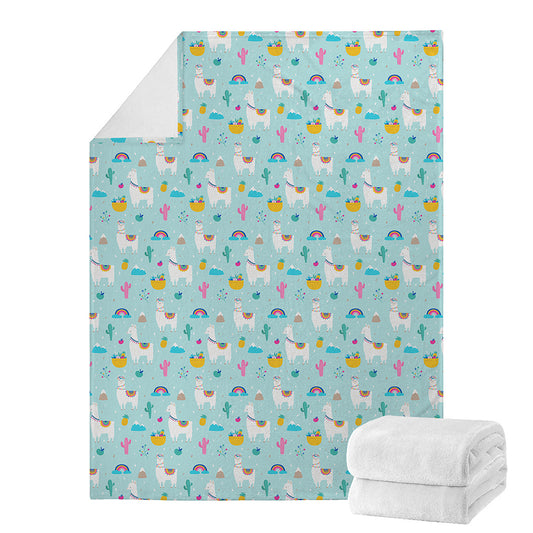 Happy Llama And Cactus Pattern Print Blanket