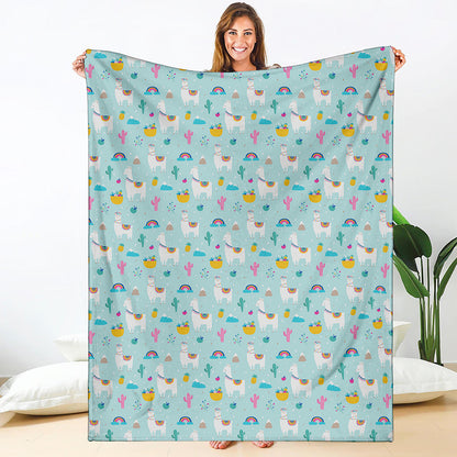 Happy Llama And Cactus Pattern Print Blanket