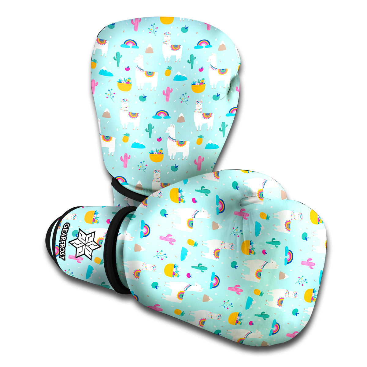 Happy Llama And Cactus Pattern Print Boxing Gloves