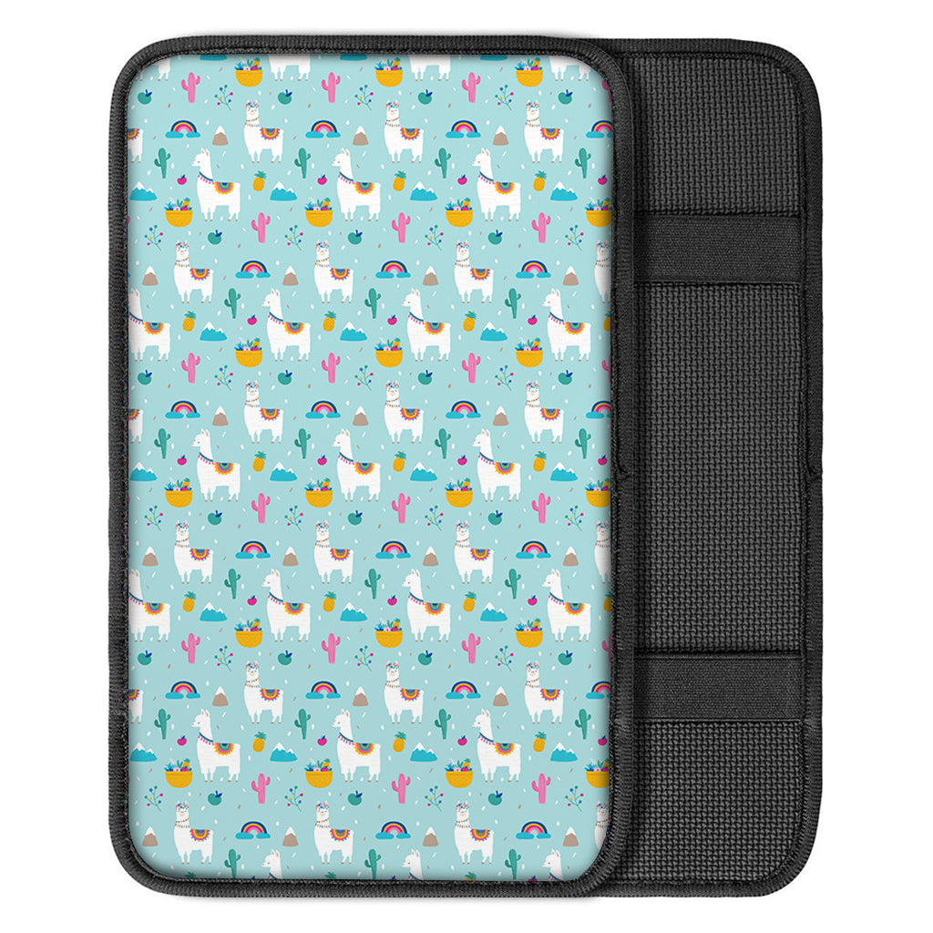 Happy Llama And Cactus Pattern Print Car Center Console Cover