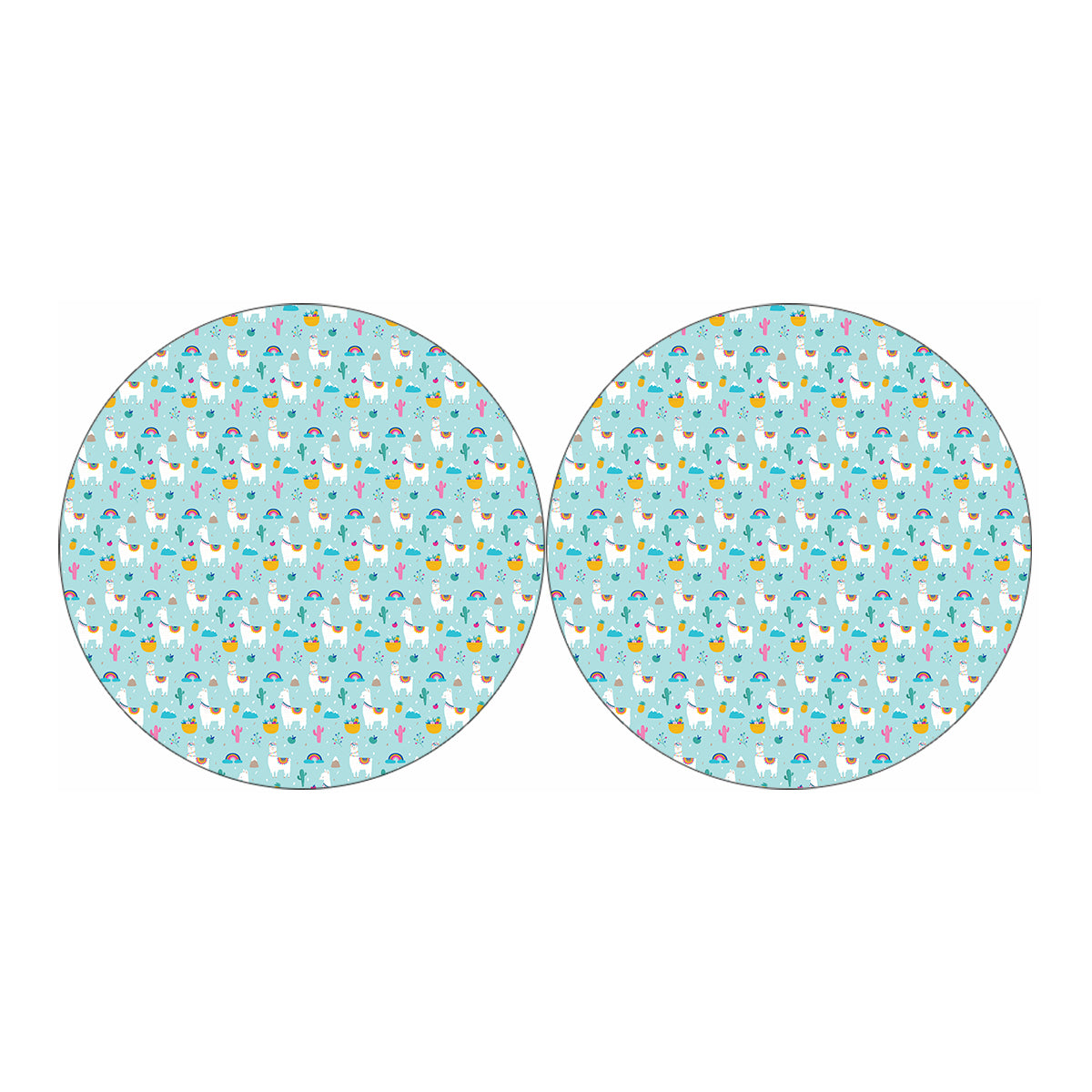 Happy Llama And Cactus Pattern Print Car Coasters