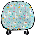Happy Llama And Cactus Pattern Print Car Headrest Covers