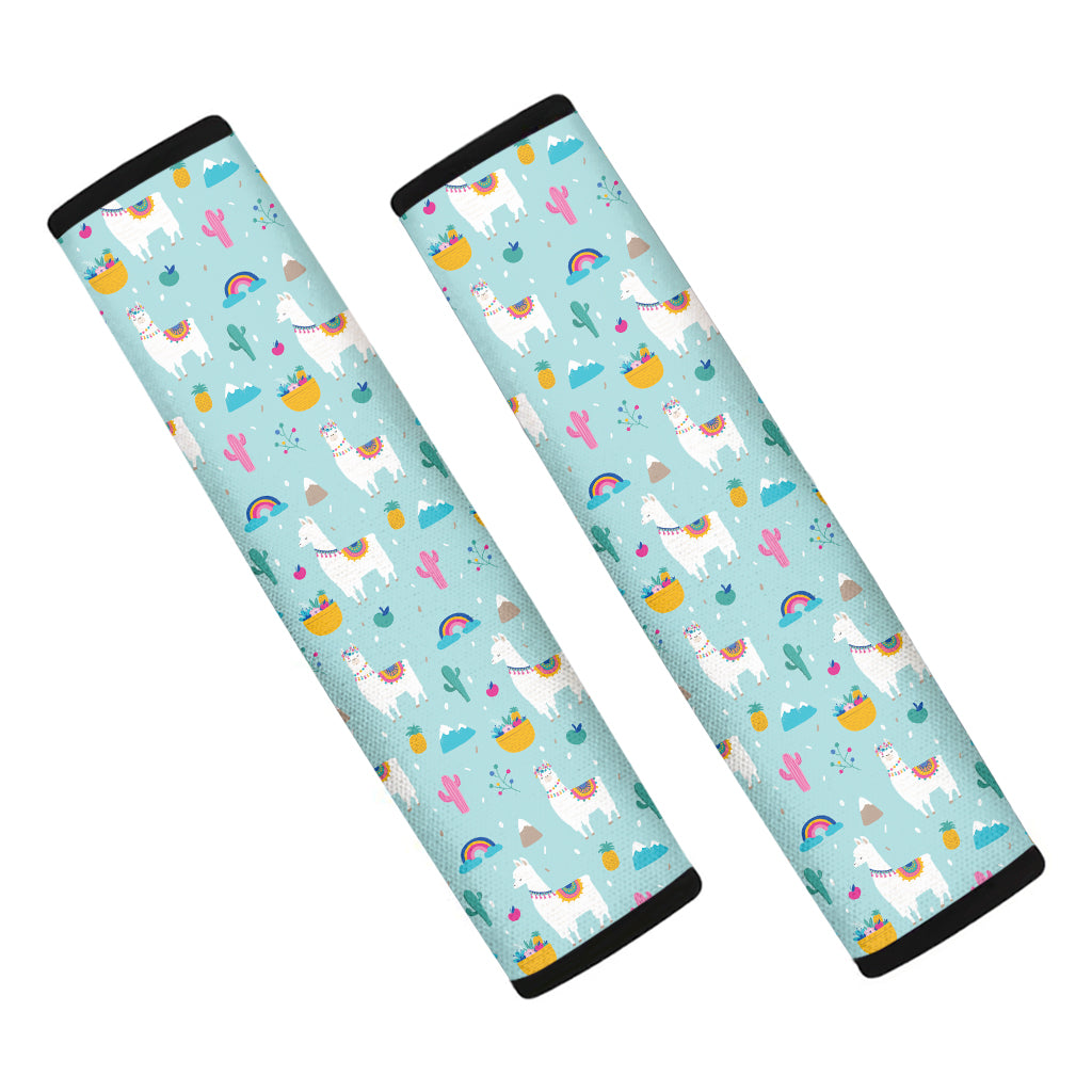 Happy Llama And Cactus Pattern Print Car Seat Belt Covers