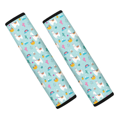 Happy Llama And Cactus Pattern Print Car Seat Belt Covers