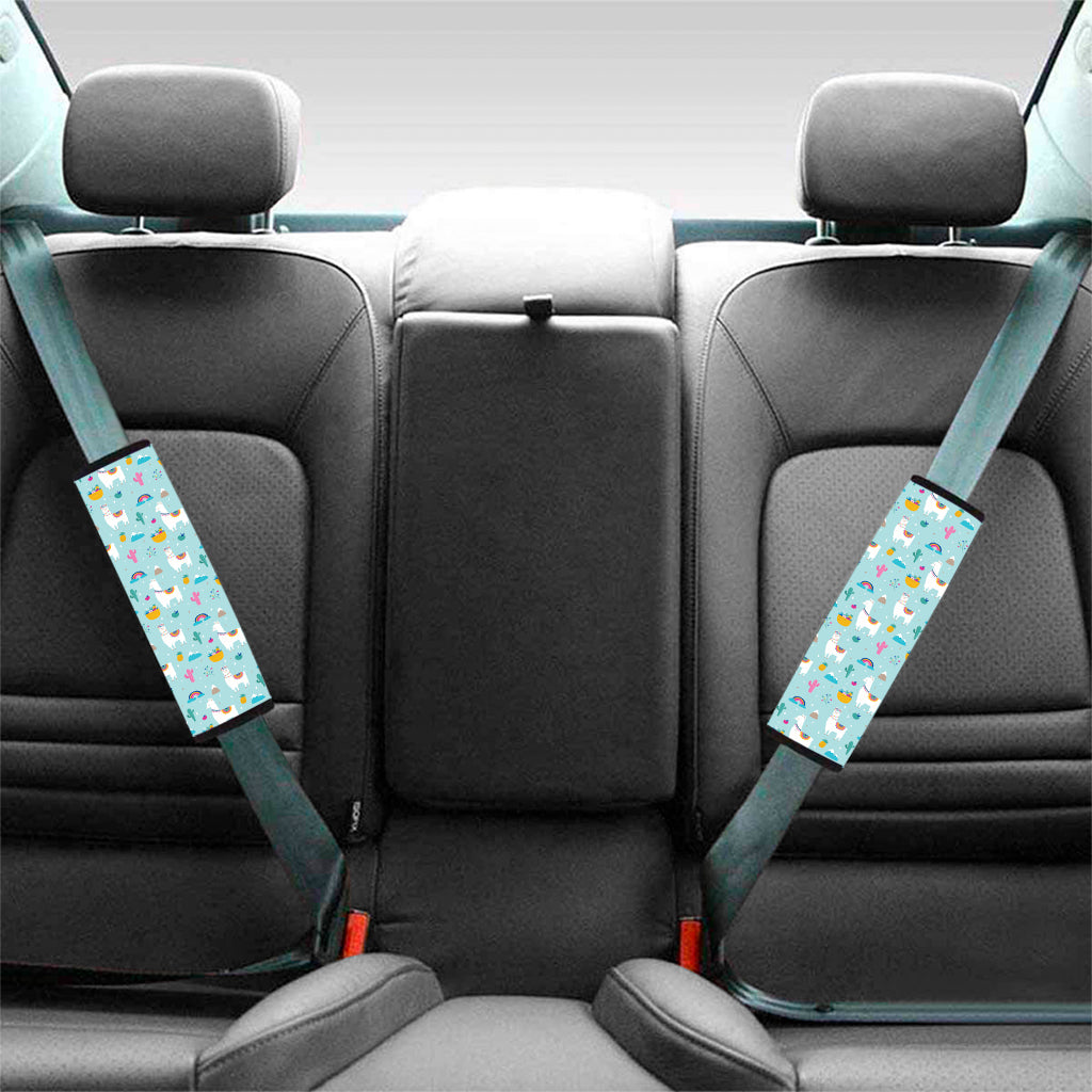 Happy Llama And Cactus Pattern Print Car Seat Belt Covers