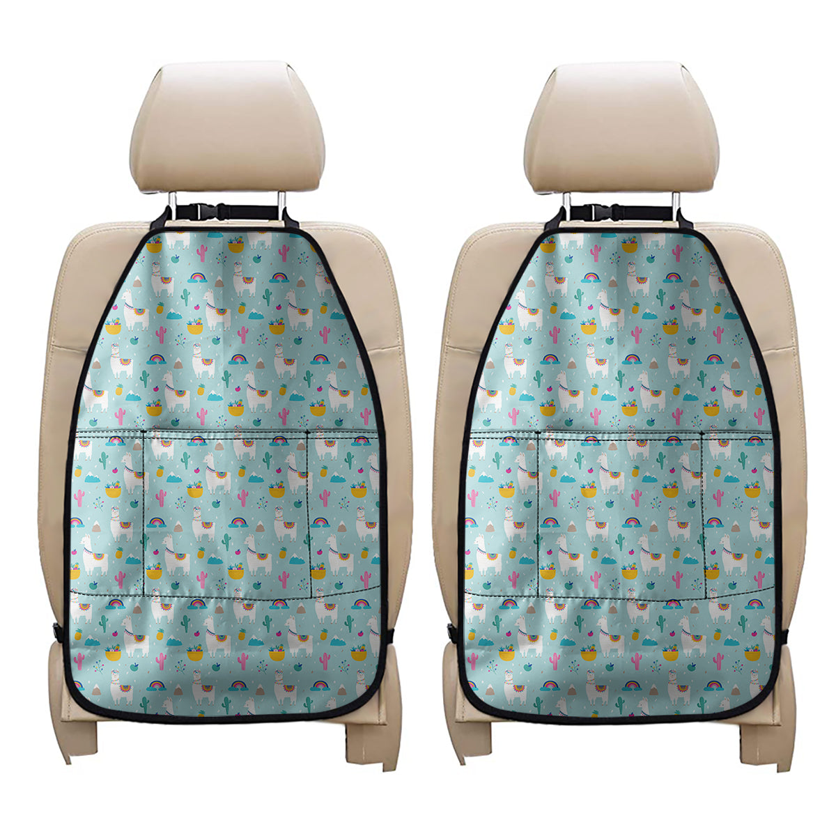 Happy Llama And Cactus Pattern Print Car Seat Organizers