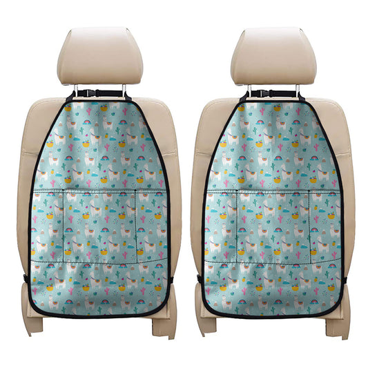 Happy Llama And Cactus Pattern Print Car Seat Organizers