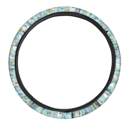 Happy Llama And Cactus Pattern Print Car Steering Wheel Cover