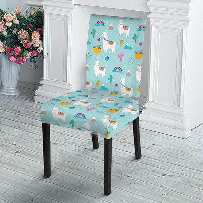 Happy Llama And Cactus Pattern Print Dining Chair Slipcover