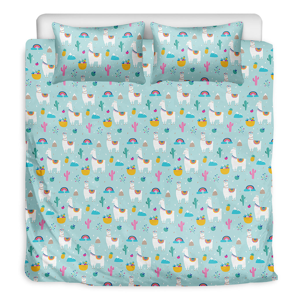 Happy Llama And Cactus Pattern Print Duvet Cover Bedding Set
