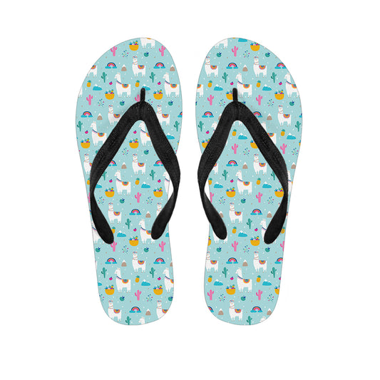 Happy Llama And Cactus Pattern Print Flip Flops