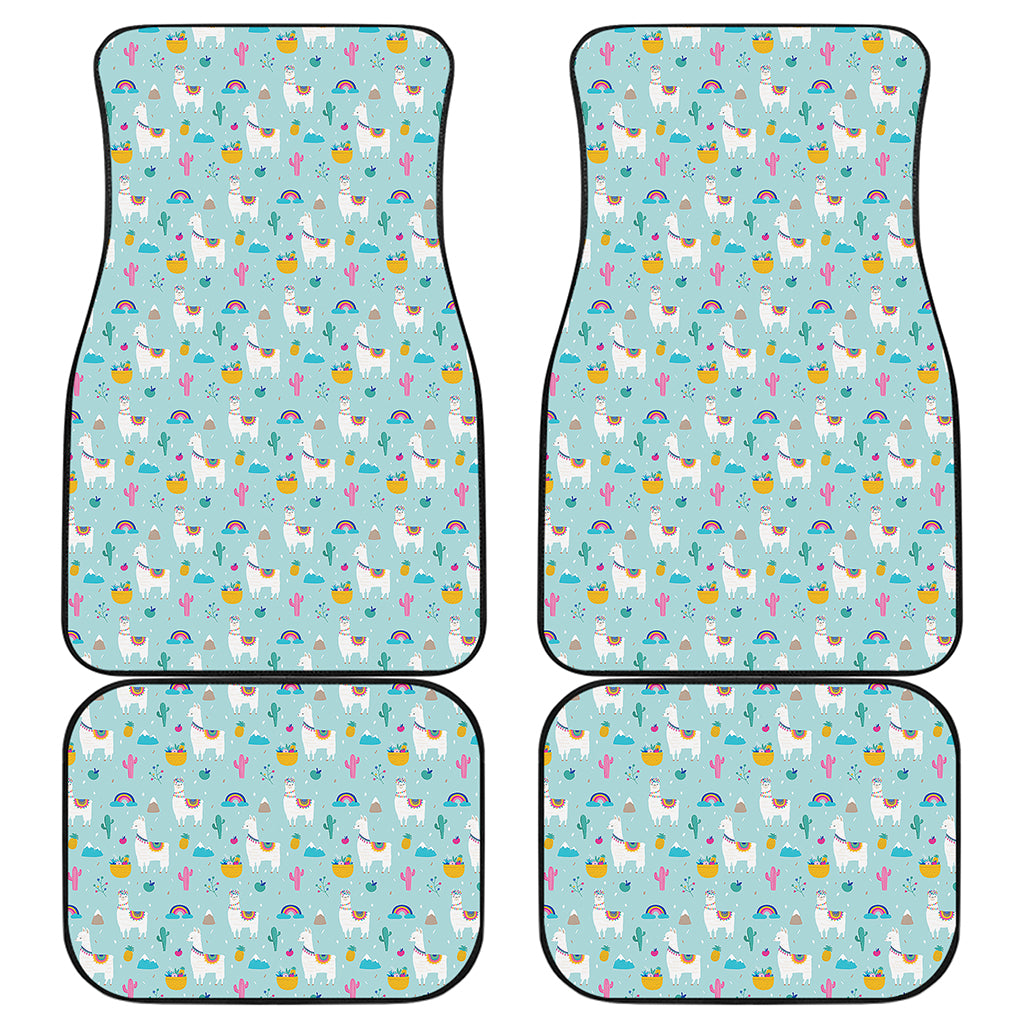 Happy Llama And Cactus Pattern Print Front and Back Car Floor Mats