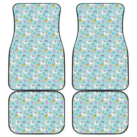 Happy Llama And Cactus Pattern Print Front and Back Car Floor Mats