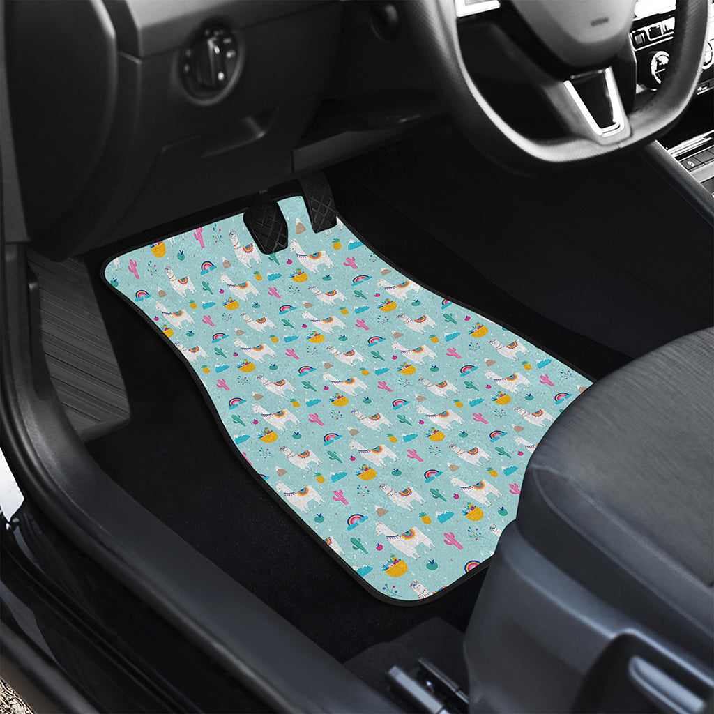 Happy Llama And Cactus Pattern Print Front and Back Car Floor Mats