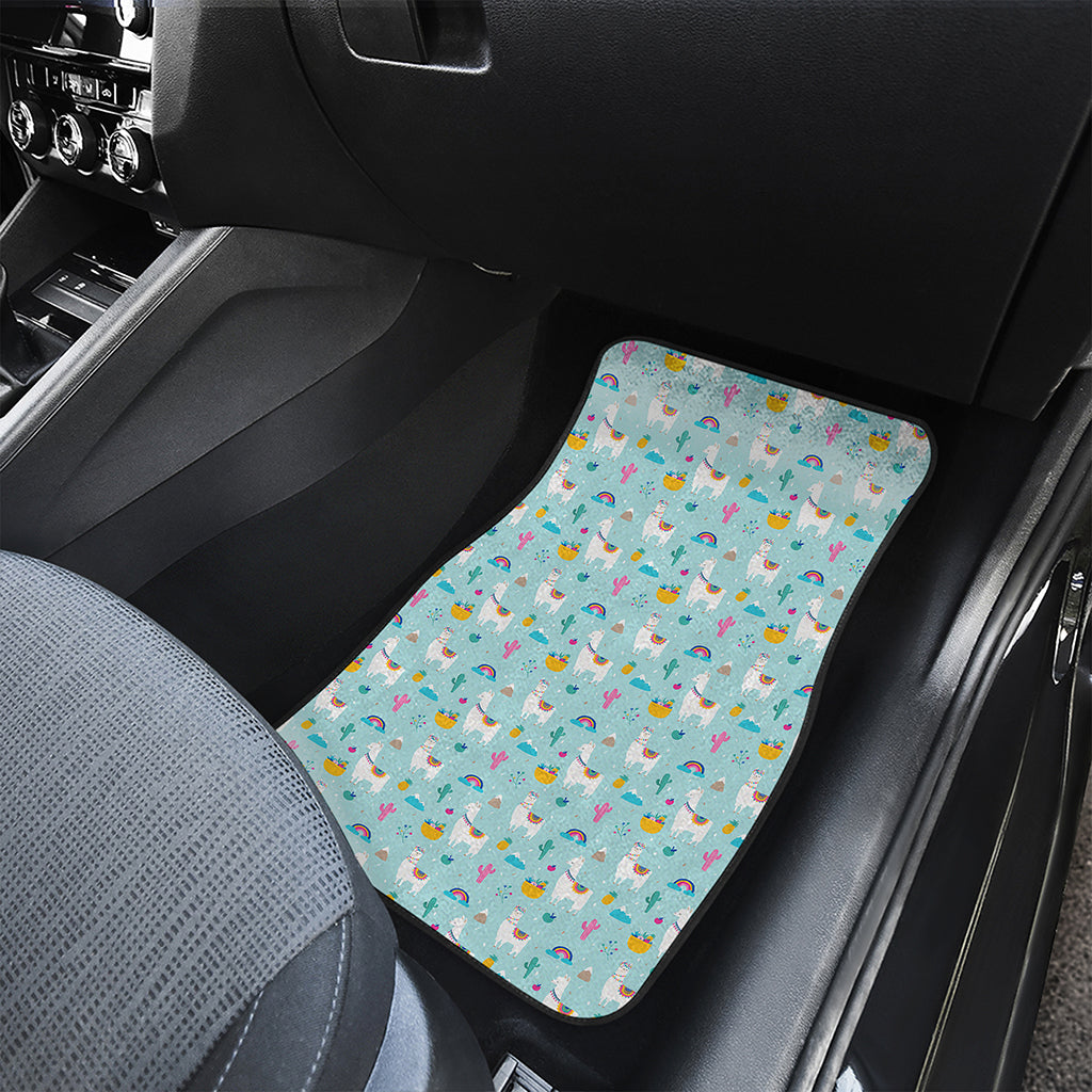 Happy Llama And Cactus Pattern Print Front and Back Car Floor Mats