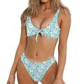 Happy Llama And Cactus Pattern Print Front Bow Tie Bikini