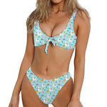 Happy Llama And Cactus Pattern Print Front Bow Tie Bikini