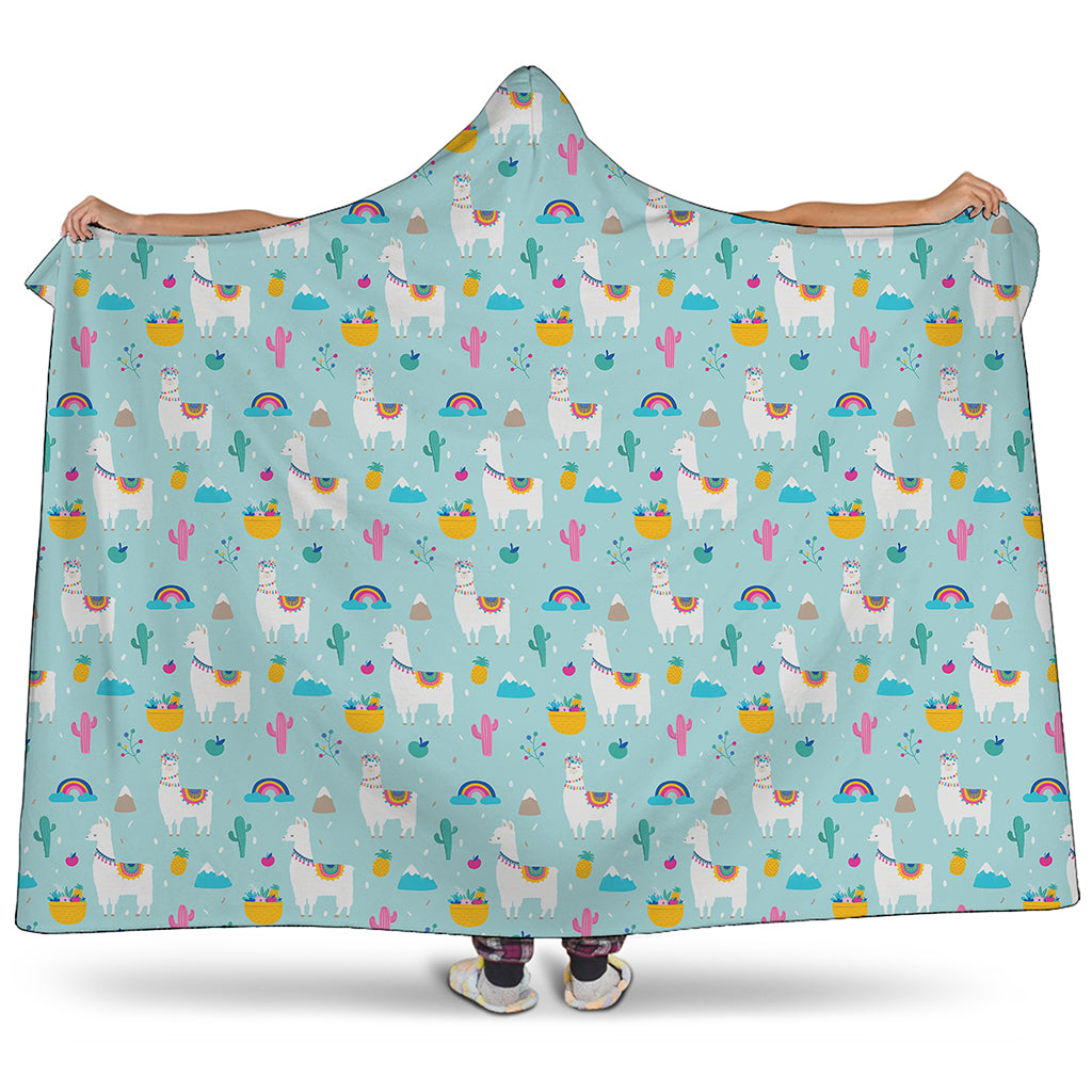 Happy Llama And Cactus Pattern Print Hooded Blanket