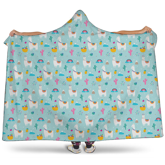 Happy Llama And Cactus Pattern Print Hooded Blanket