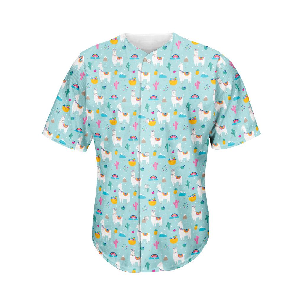 Happy Llama And Cactus Pattern Print Men's Baseball Jersey