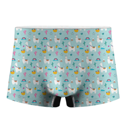 Happy Llama And Cactus Pattern Print Men's Boxer Briefs