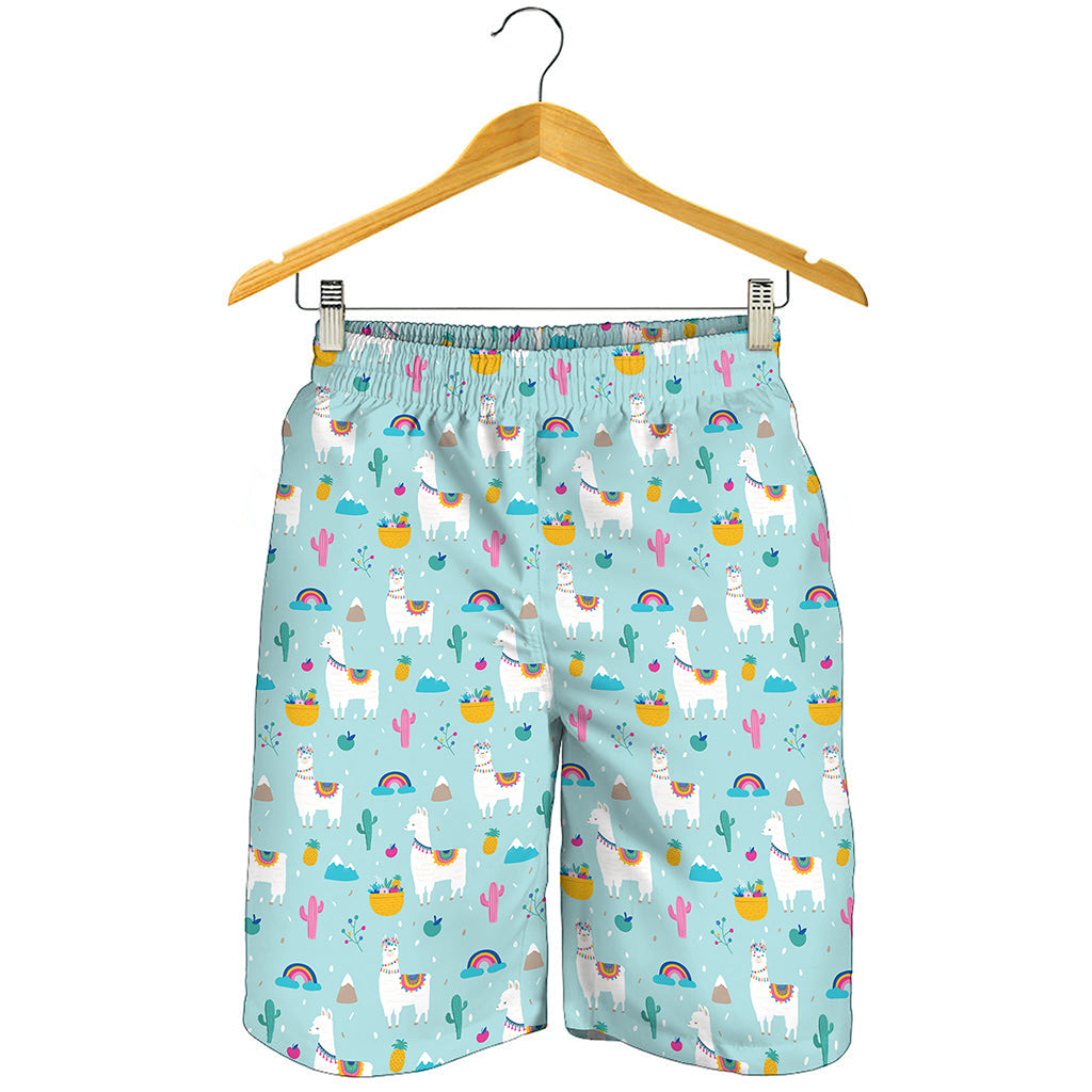 Happy Llama And Cactus Pattern Print Men's Shorts