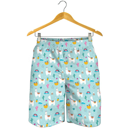 Happy Llama And Cactus Pattern Print Men's Shorts