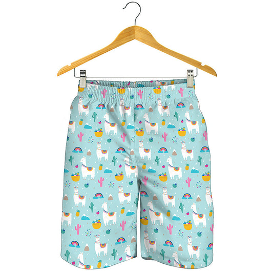Happy Llama And Cactus Pattern Print Men's Shorts