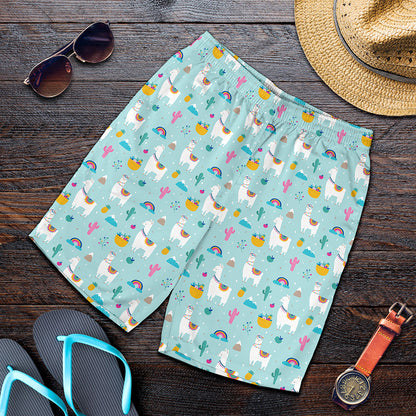 Happy Llama And Cactus Pattern Print Men's Shorts