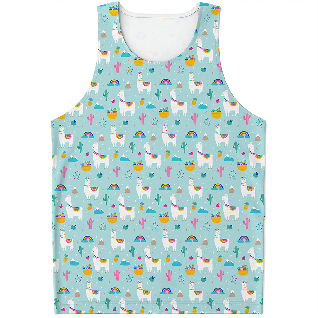 Happy Llama And Cactus Pattern Print Men's Tank Top