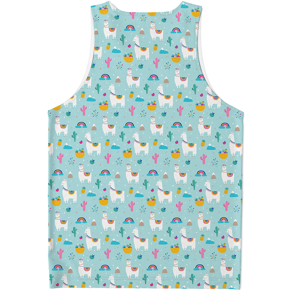 Happy Llama And Cactus Pattern Print Men's Tank Top