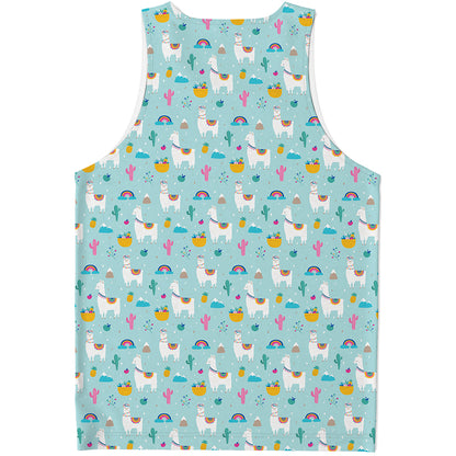 Happy Llama And Cactus Pattern Print Men's Tank Top