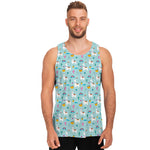 Happy Llama And Cactus Pattern Print Men's Tank Top