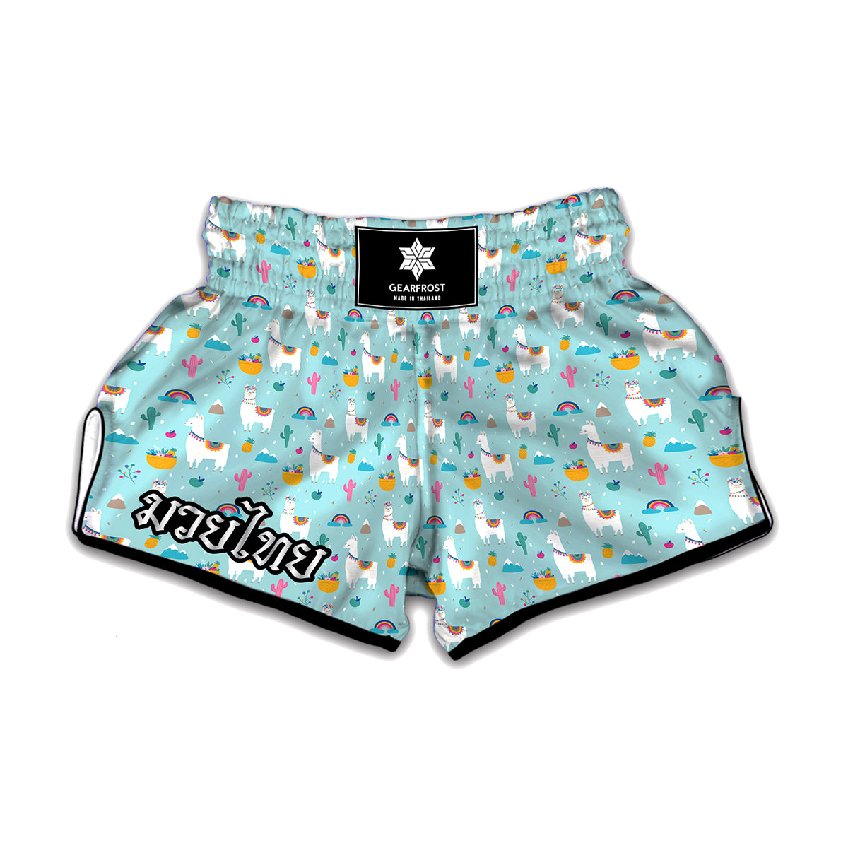 Happy Llama And Cactus Pattern Print Muay Thai Boxing Shorts
