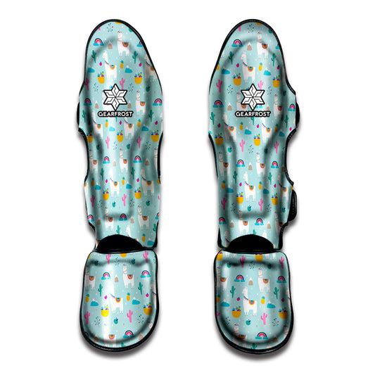 Happy Llama And Cactus Pattern Print Muay Thai Shin Guard
