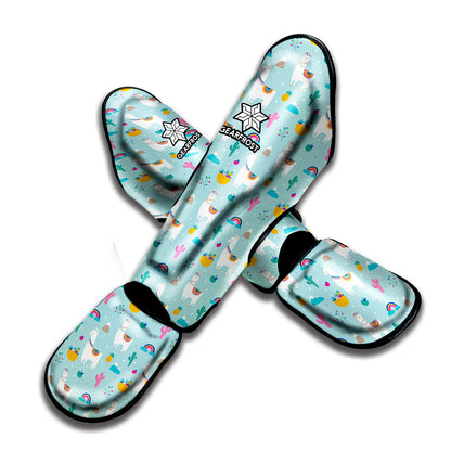 Happy Llama And Cactus Pattern Print Muay Thai Shin Guard