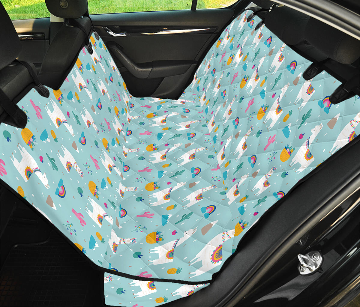 Happy Llama And Cactus Pattern Print Pet Car Back Seat Cover