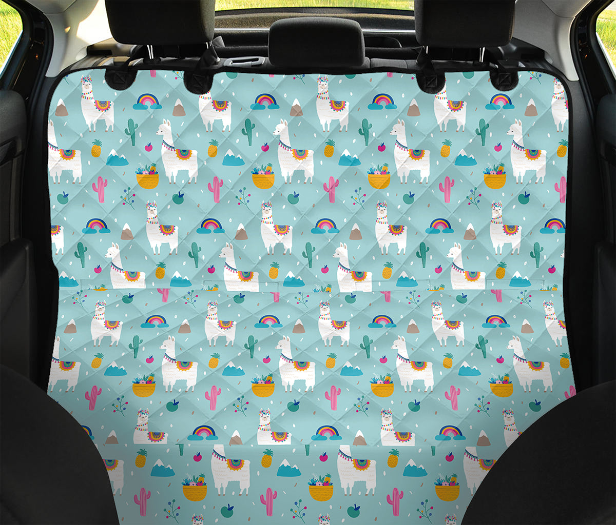 Happy Llama And Cactus Pattern Print Pet Car Back Seat Cover