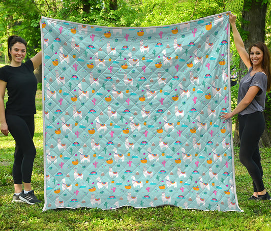 Happy Llama And Cactus Pattern Print Quilt