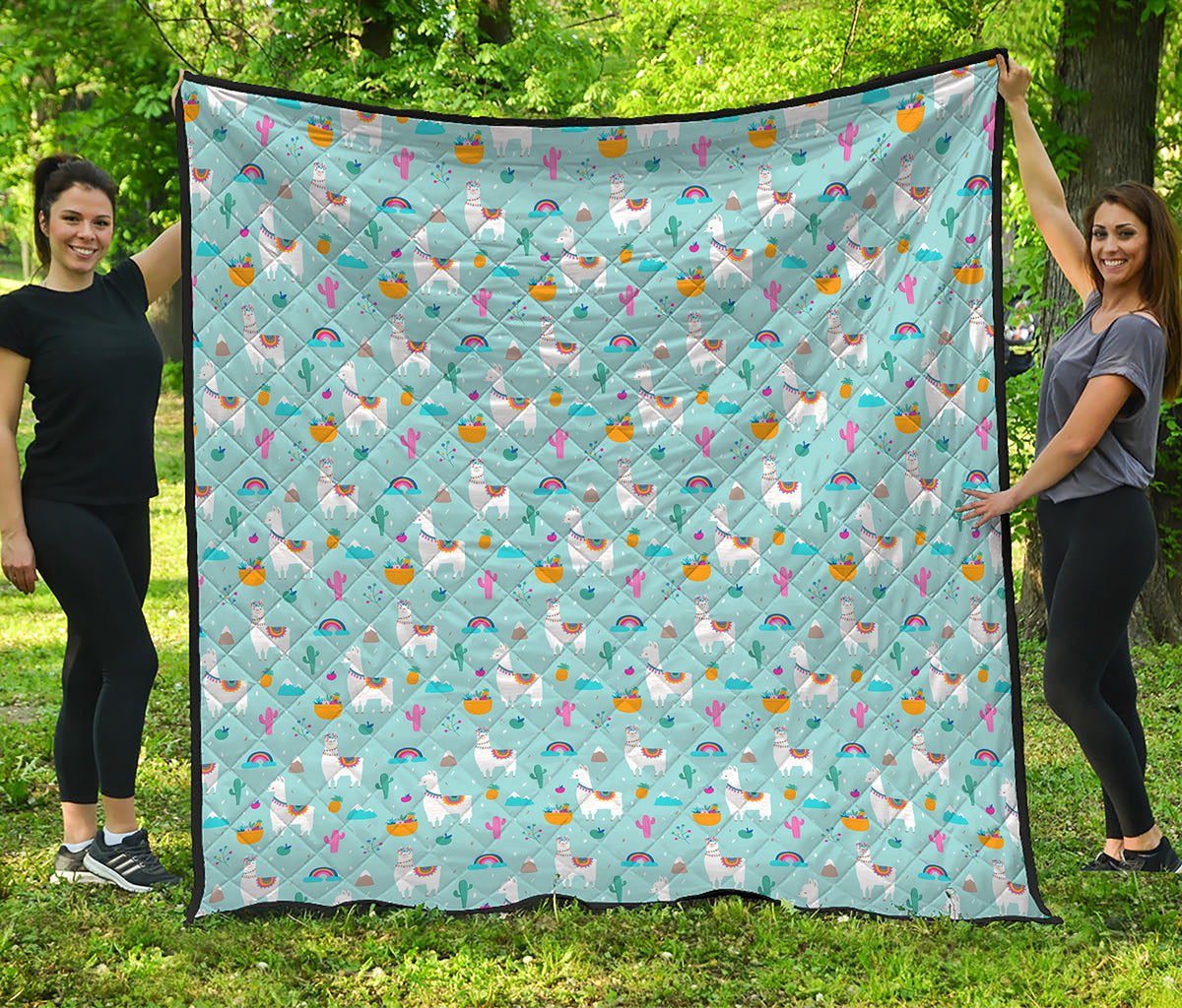 Happy Llama And Cactus Pattern Print Quilt