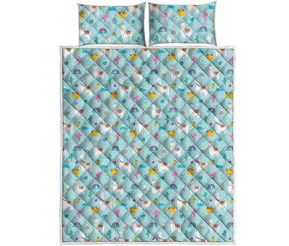 Happy Llama And Cactus Pattern Print Quilt Bed Set