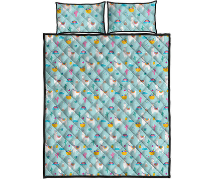 Happy Llama And Cactus Pattern Print Quilt Bed Set