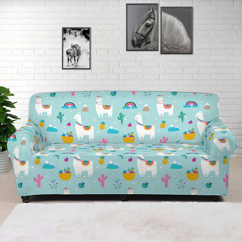 Happy Llama And Cactus Pattern Print Sofa Cover