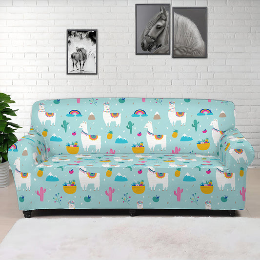 Happy Llama And Cactus Pattern Print Sofa Cover