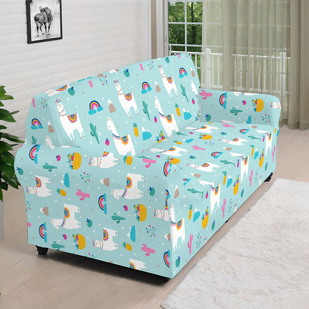 Happy Llama And Cactus Pattern Print Sofa Cover
