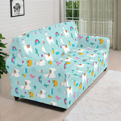 Happy Llama And Cactus Pattern Print Sofa Cover