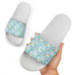 Happy Llama And Cactus Pattern Print White Slide Sandals
