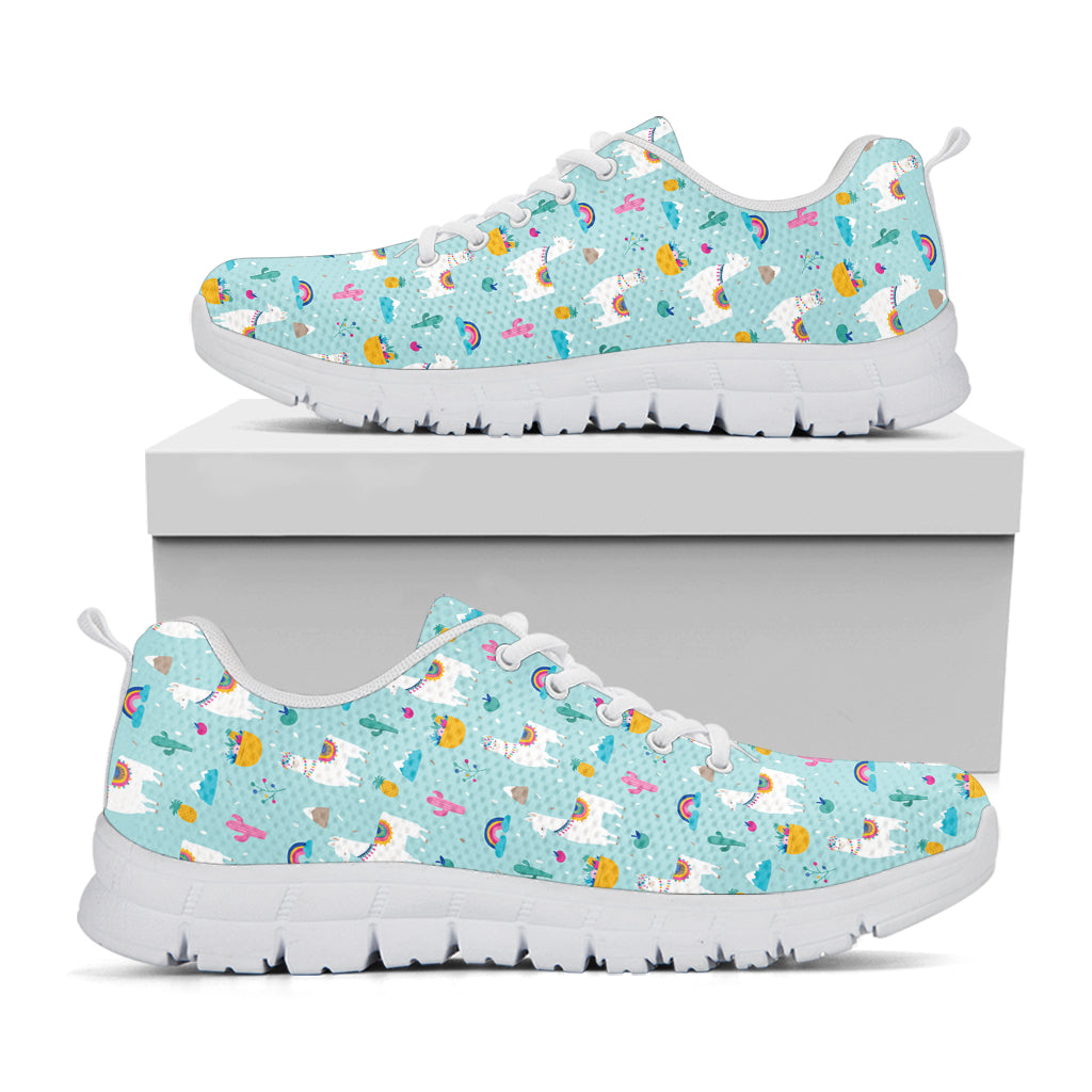 Happy Llama And Cactus Pattern Print White Sneakers