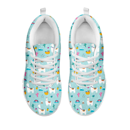 Happy Llama And Cactus Pattern Print White Sneakers