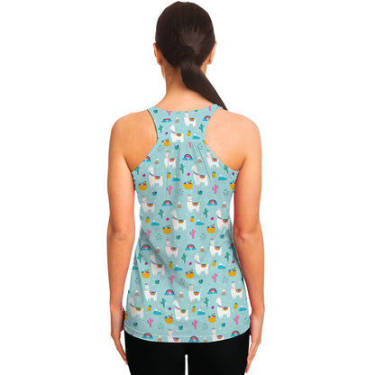 Happy Llama And Cactus Pattern Print Women's Racerback Tank Top